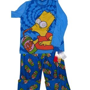 The Simpsons Bart Simpson Squishee Pajama Set Boys Size M 8 Blue 2 Piece NWT